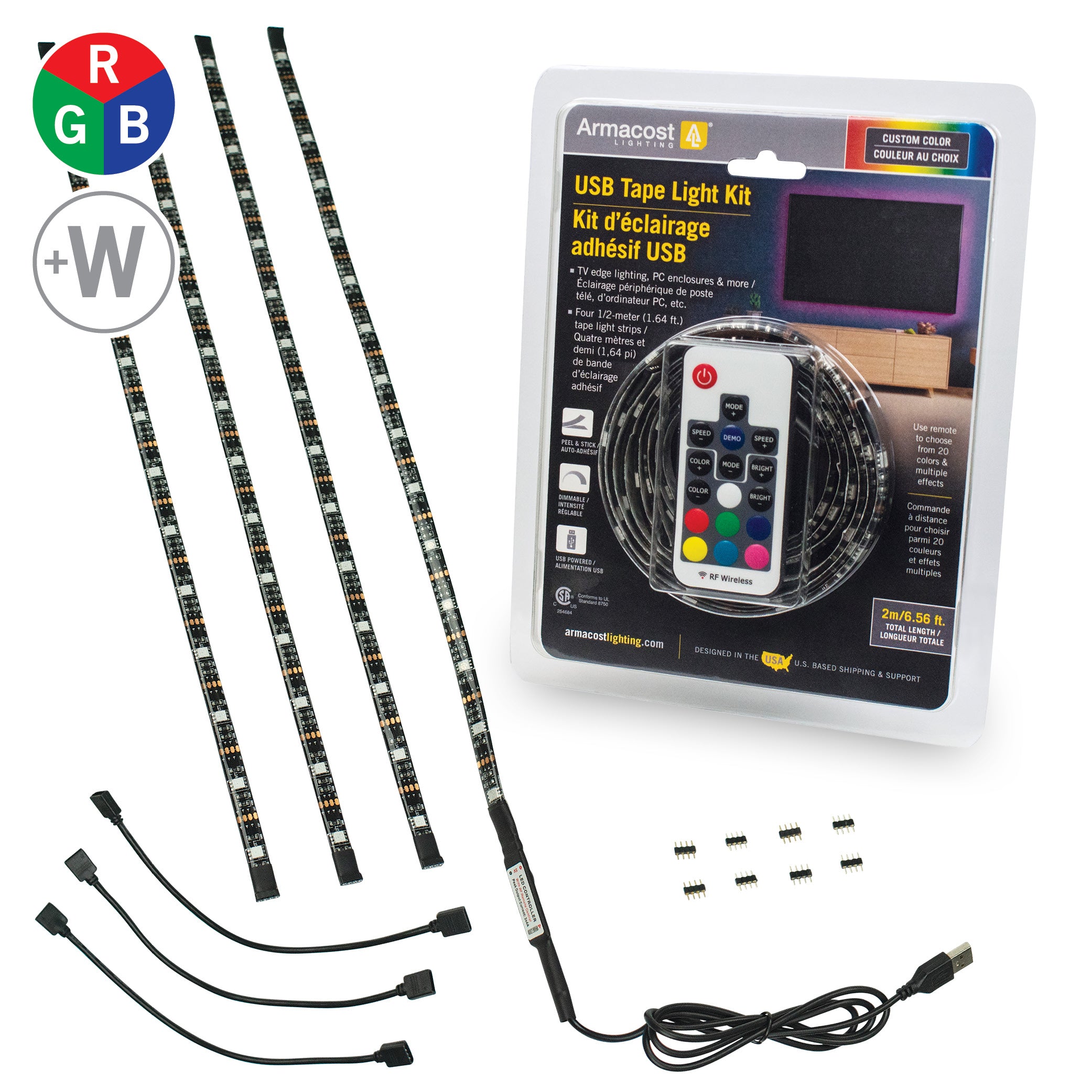 Usb Led Strip Light Kit,Topled Light 4 Pre-Cut Strips & 3 Wire Mounting  Clips & 44 Key Mini Remote Control Multicolor Rgb Home Accent Led Tape  Light Strip For Tv Backlight 