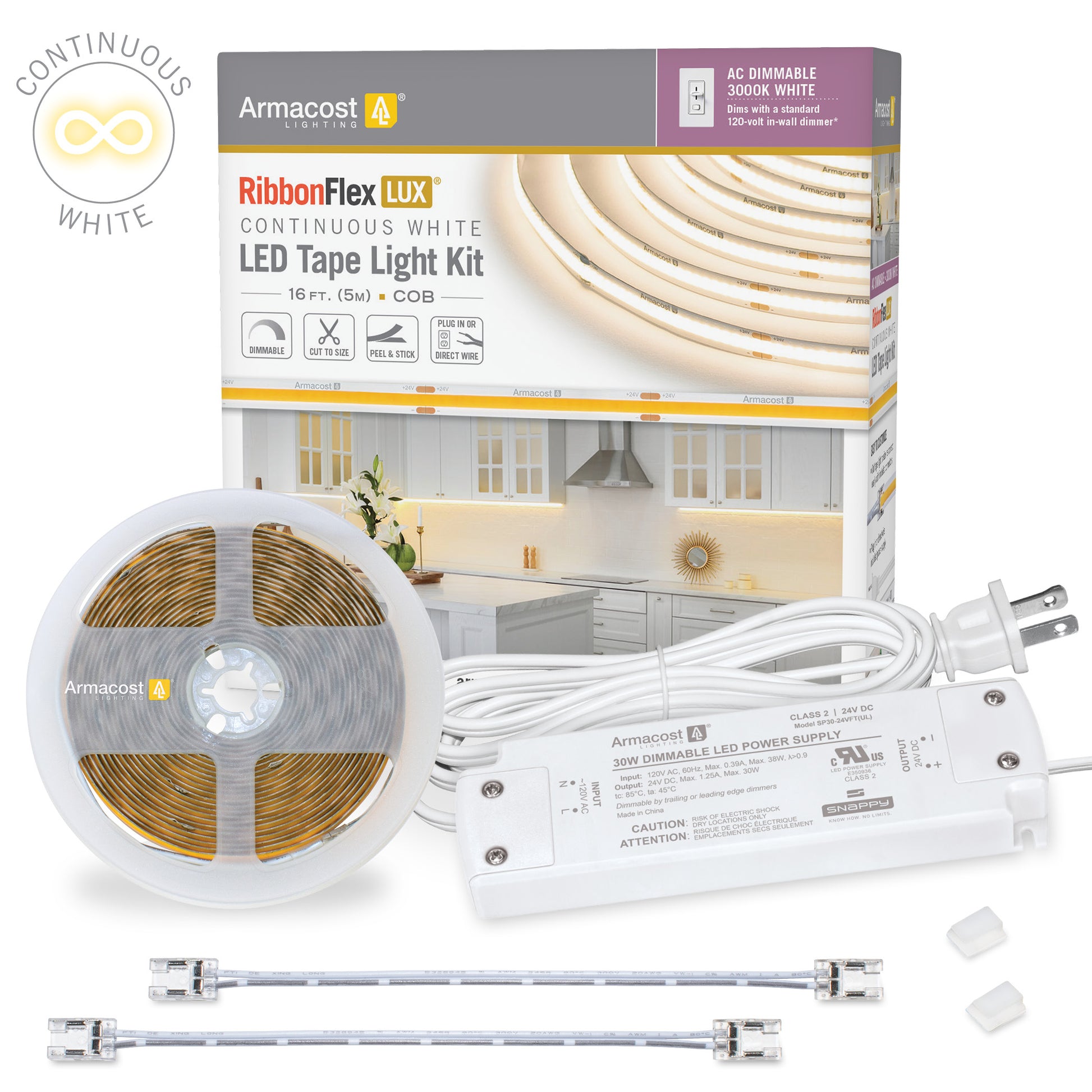 RibbonFlex LUX White COB AC Dimmable LED Tape Light Kit – Armacost