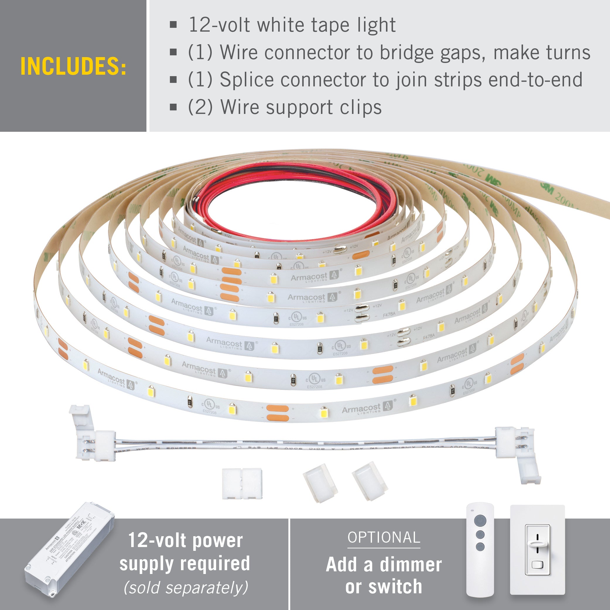 12V White LED Strip Light Tape 30 LED Armacost Lighting