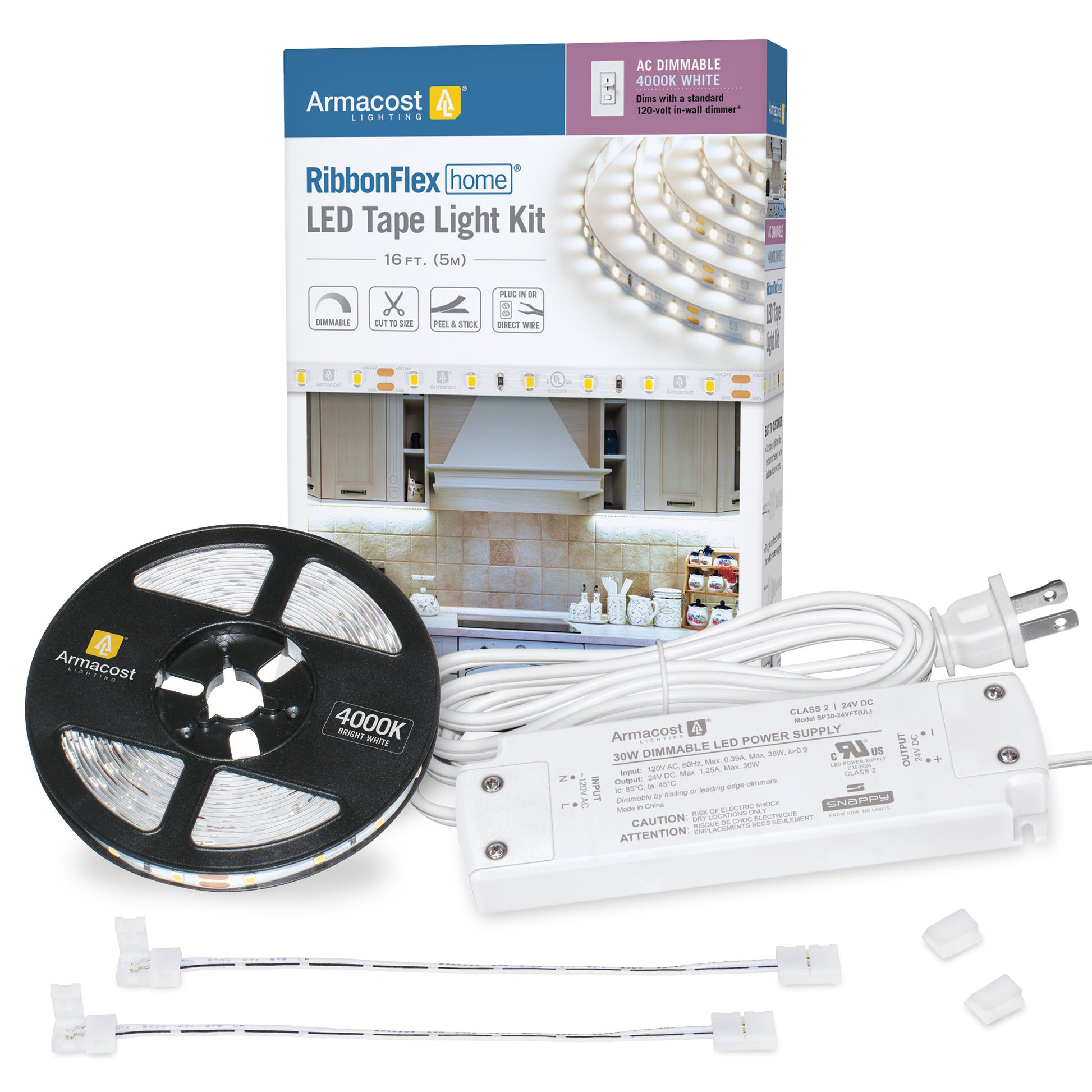 RibbonFlex Home 12V White LED Strip Light Tape 30 LED/m