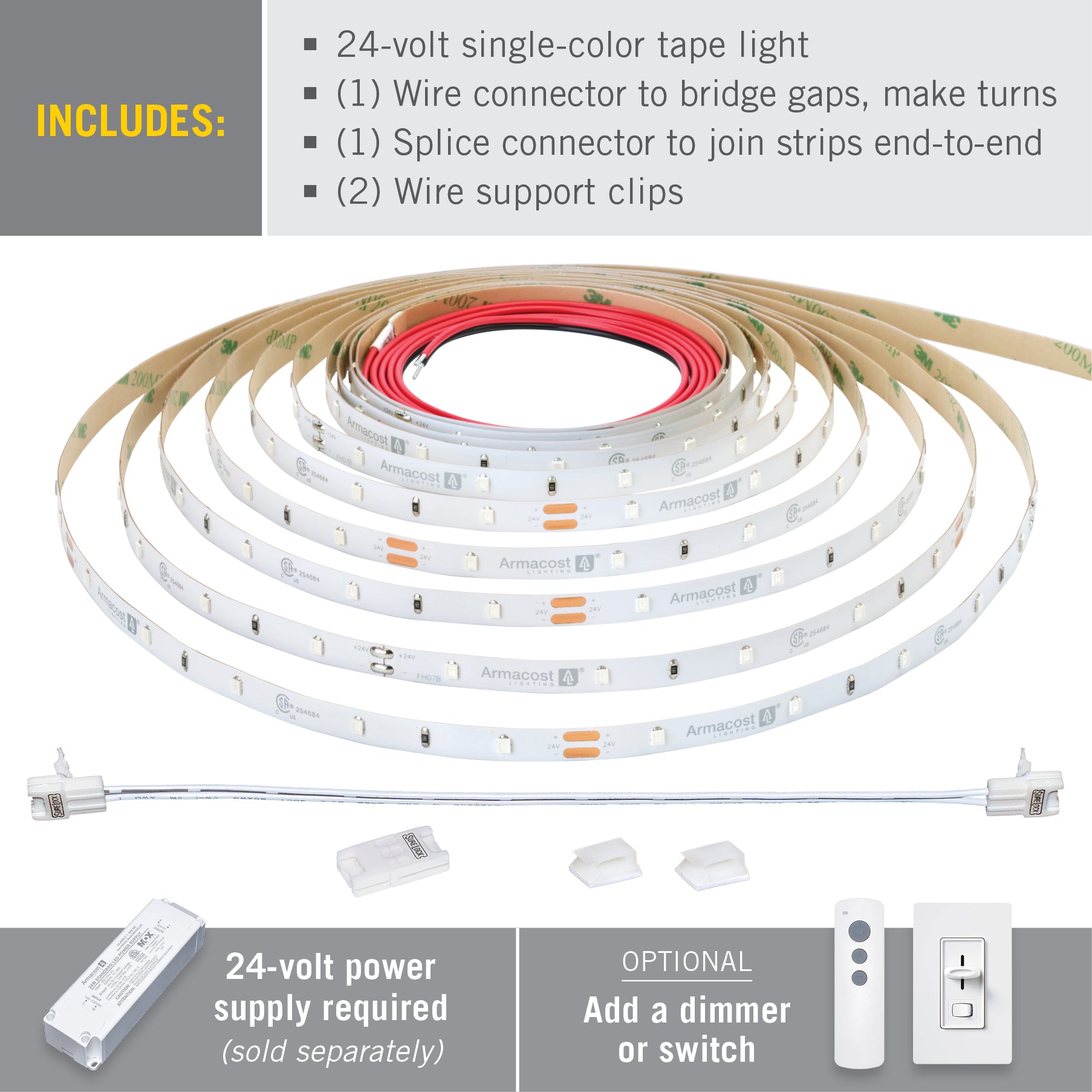 24V Single Color LED Tape Light 30 LED Armacost Lighting