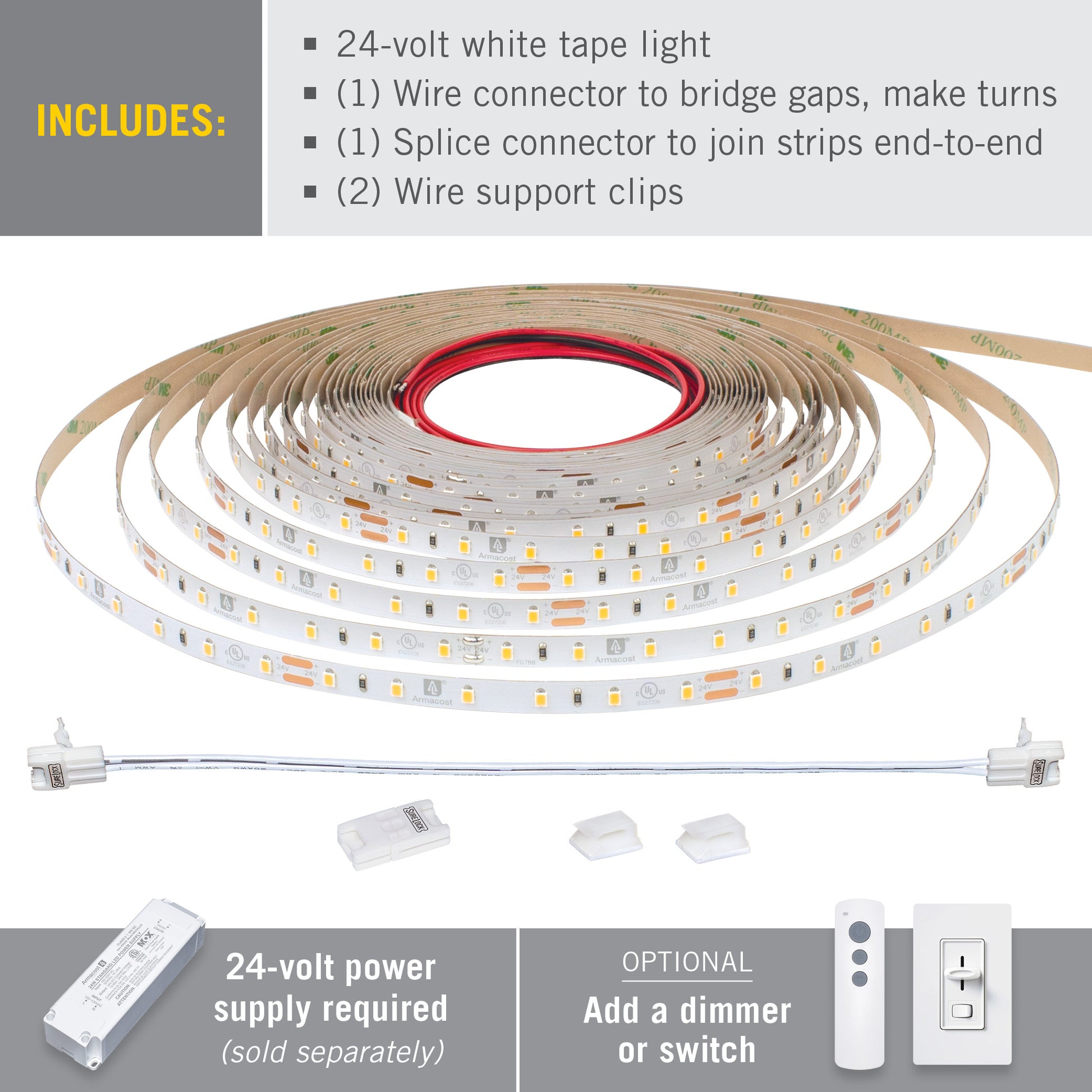24V White LED Strip Light Tape 60 LED – Armacost Lighting
