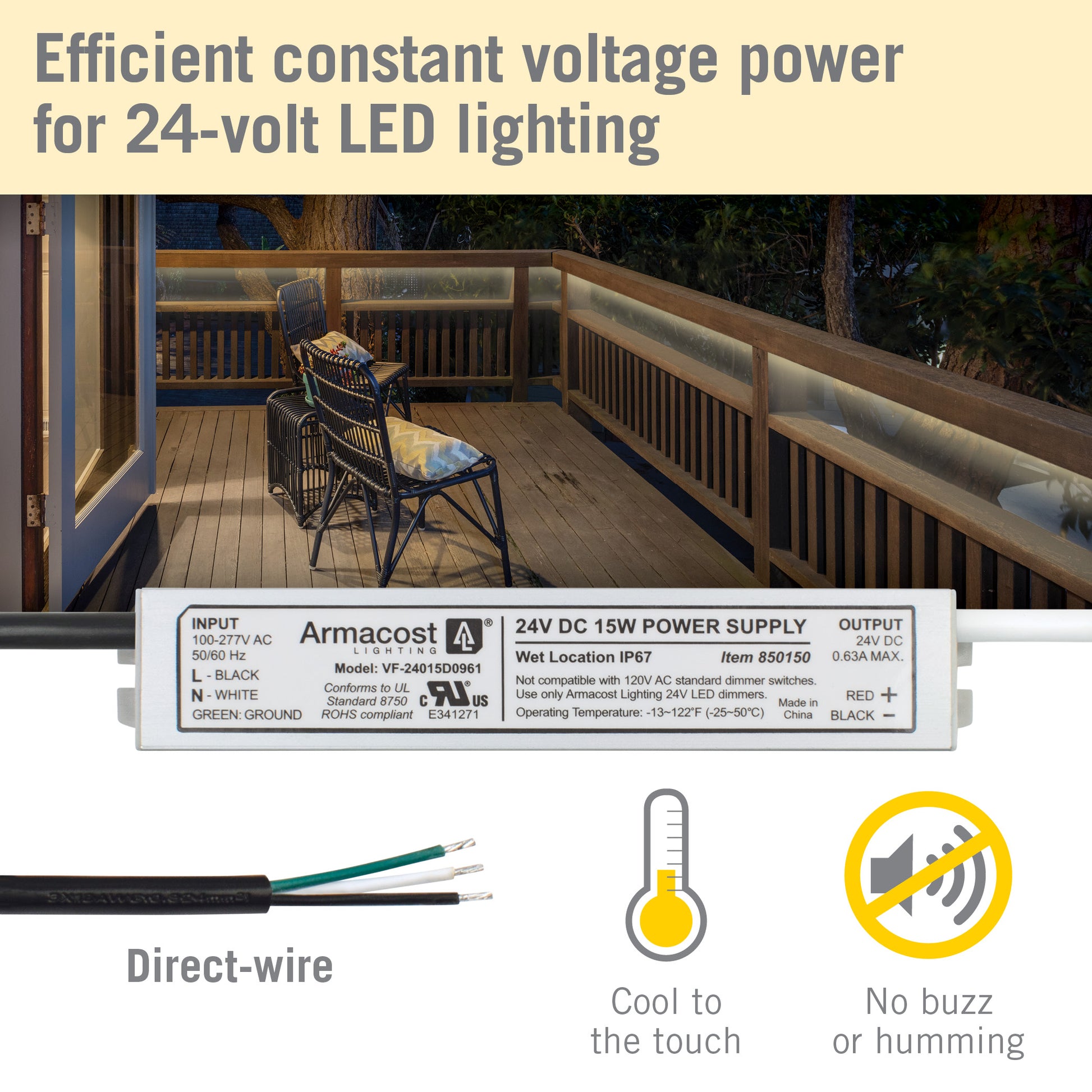 Armacost Lighting Alimentation standard du transformateur LED CC 24 Volts  de 150 watts