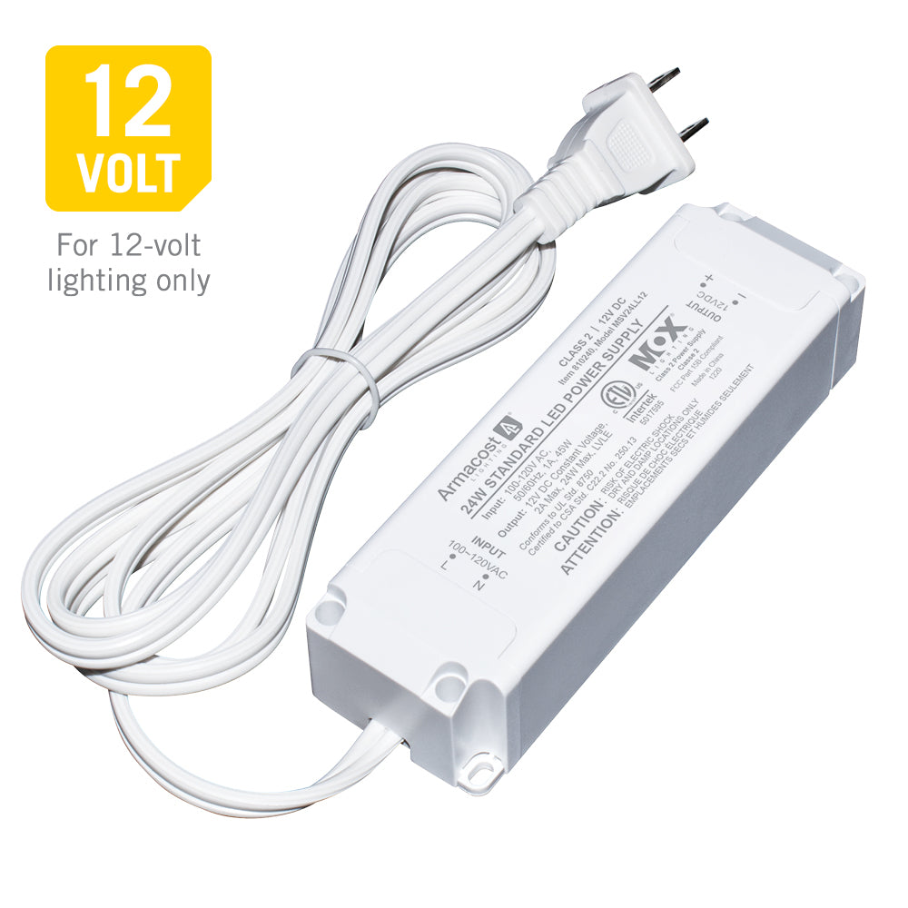 Standard LED Power Supply, 24W, 12V Constant Voltage, White