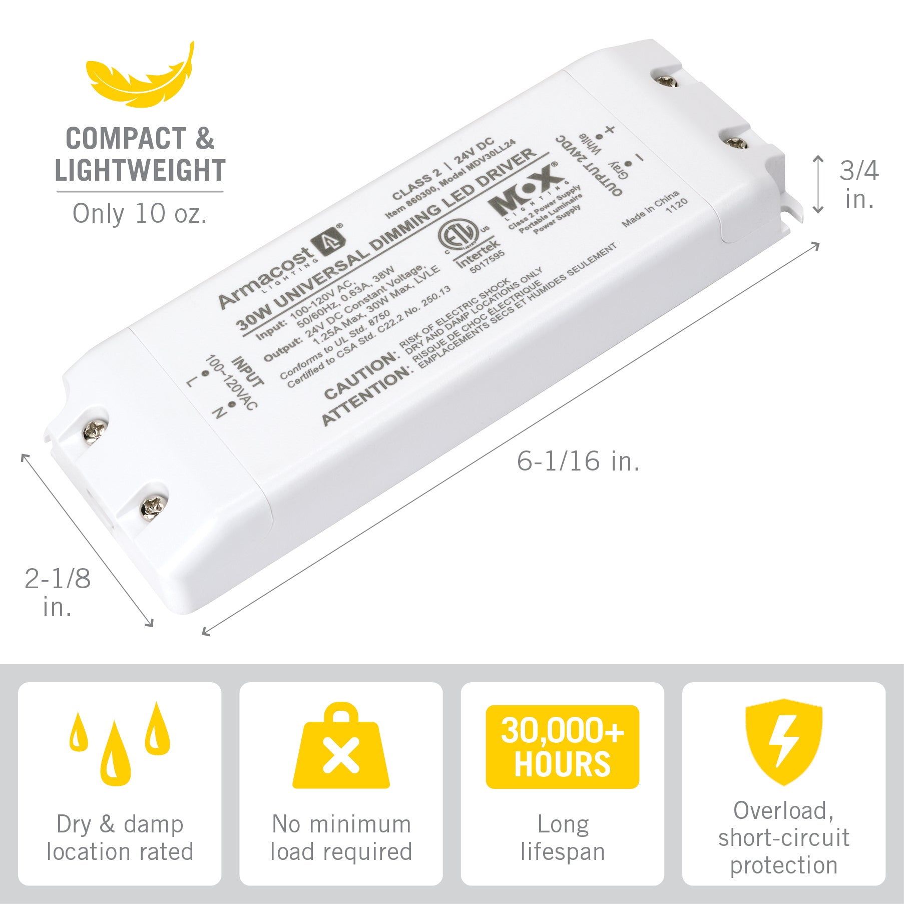 Armacost Lighting 860450 45-Watt Universal Dimming LED Power Supply