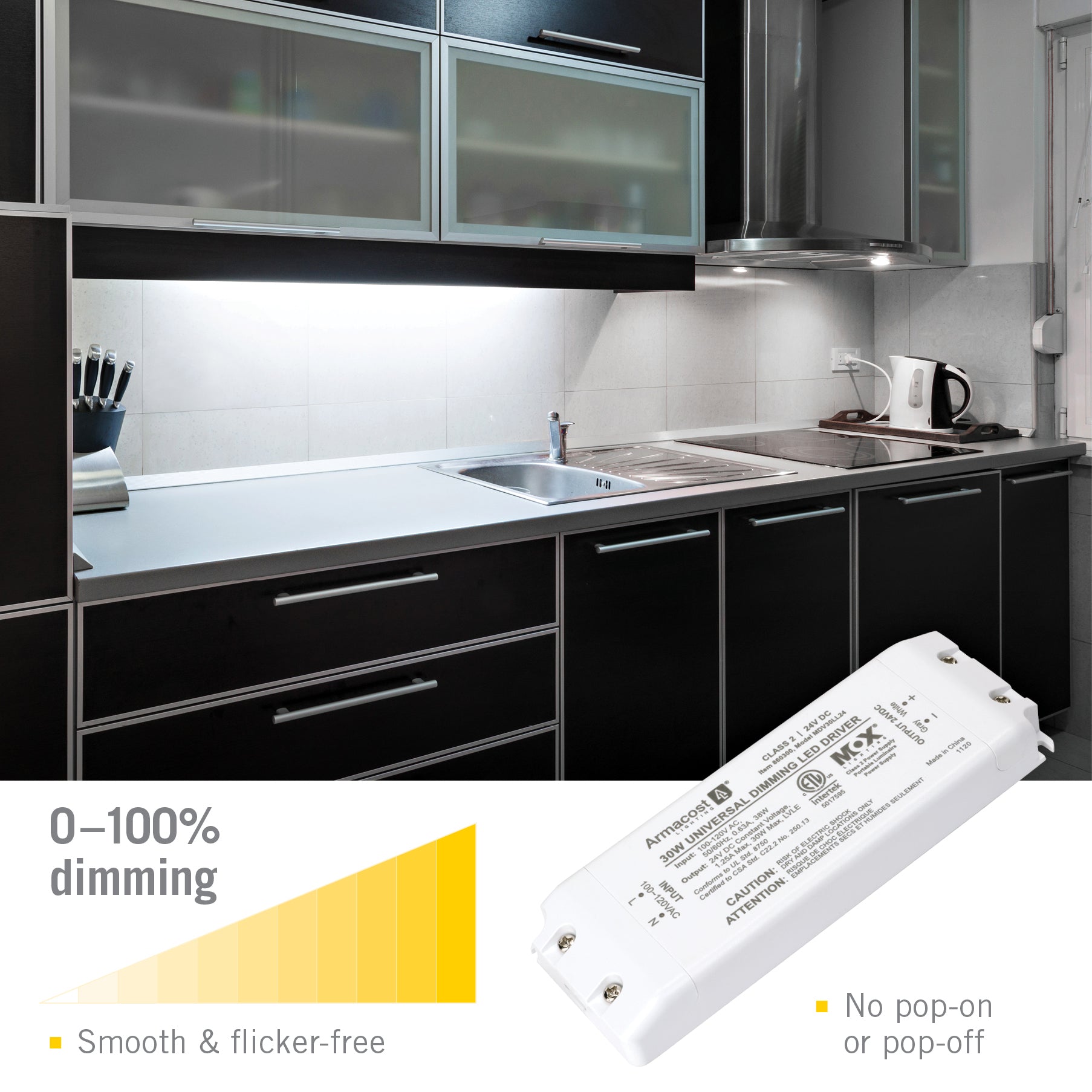 Armacost Lighting Alimentation standard du transformateur LED CC 24 Volts  de 150 watts