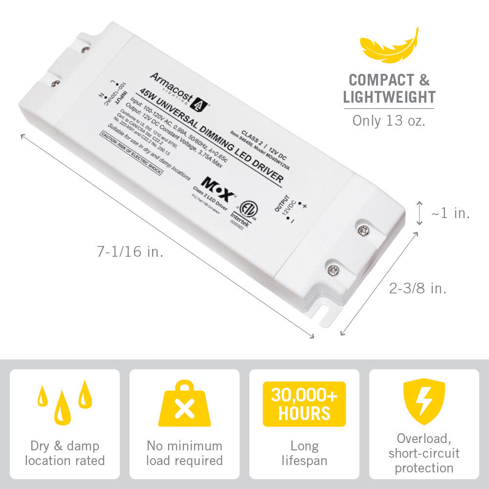 Armacost Lighting 840450 45-Watt LED Power Supply Dimmable Driver
