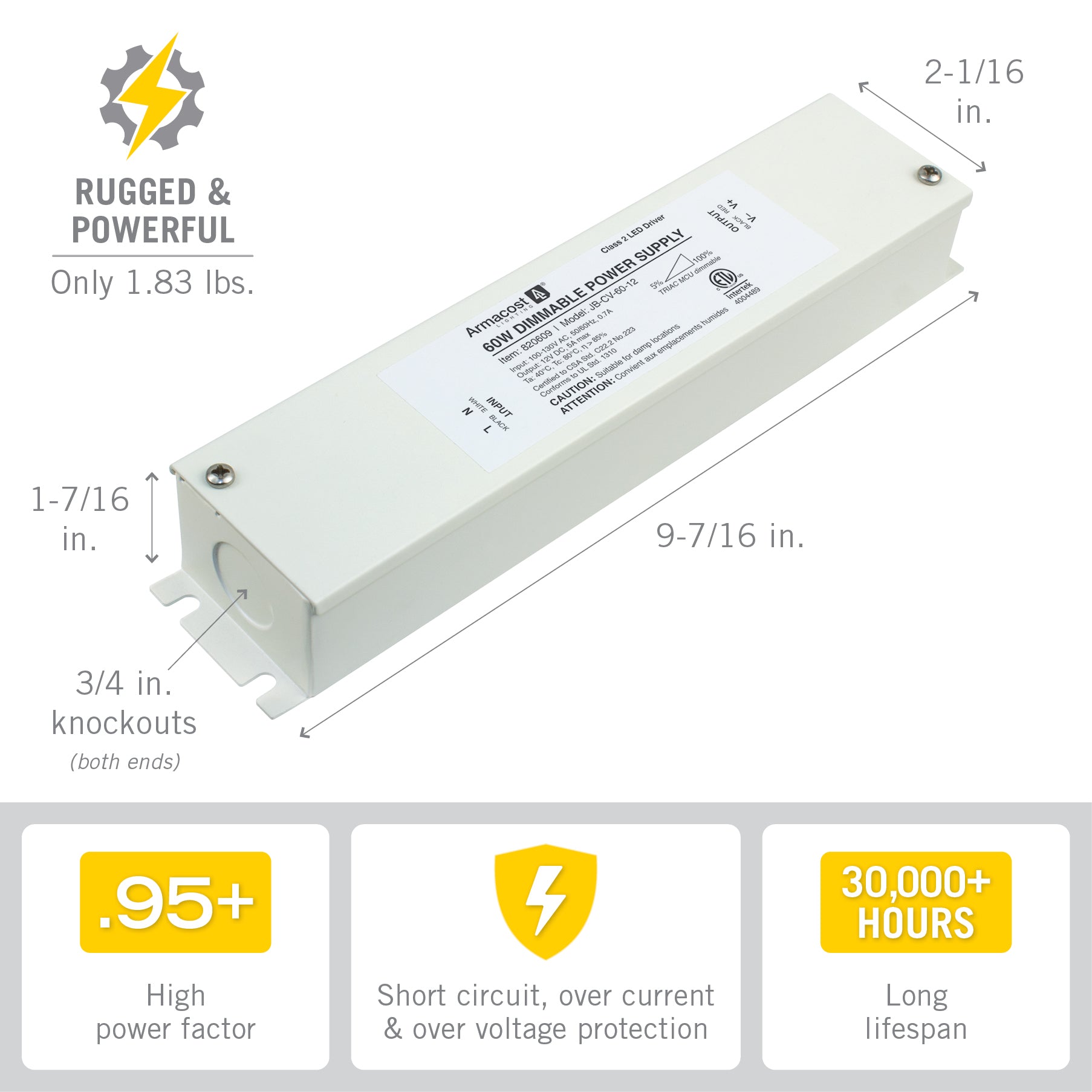 60W Dimmable LED Driver & Enclosure 12V DC – Armacost Lighting
