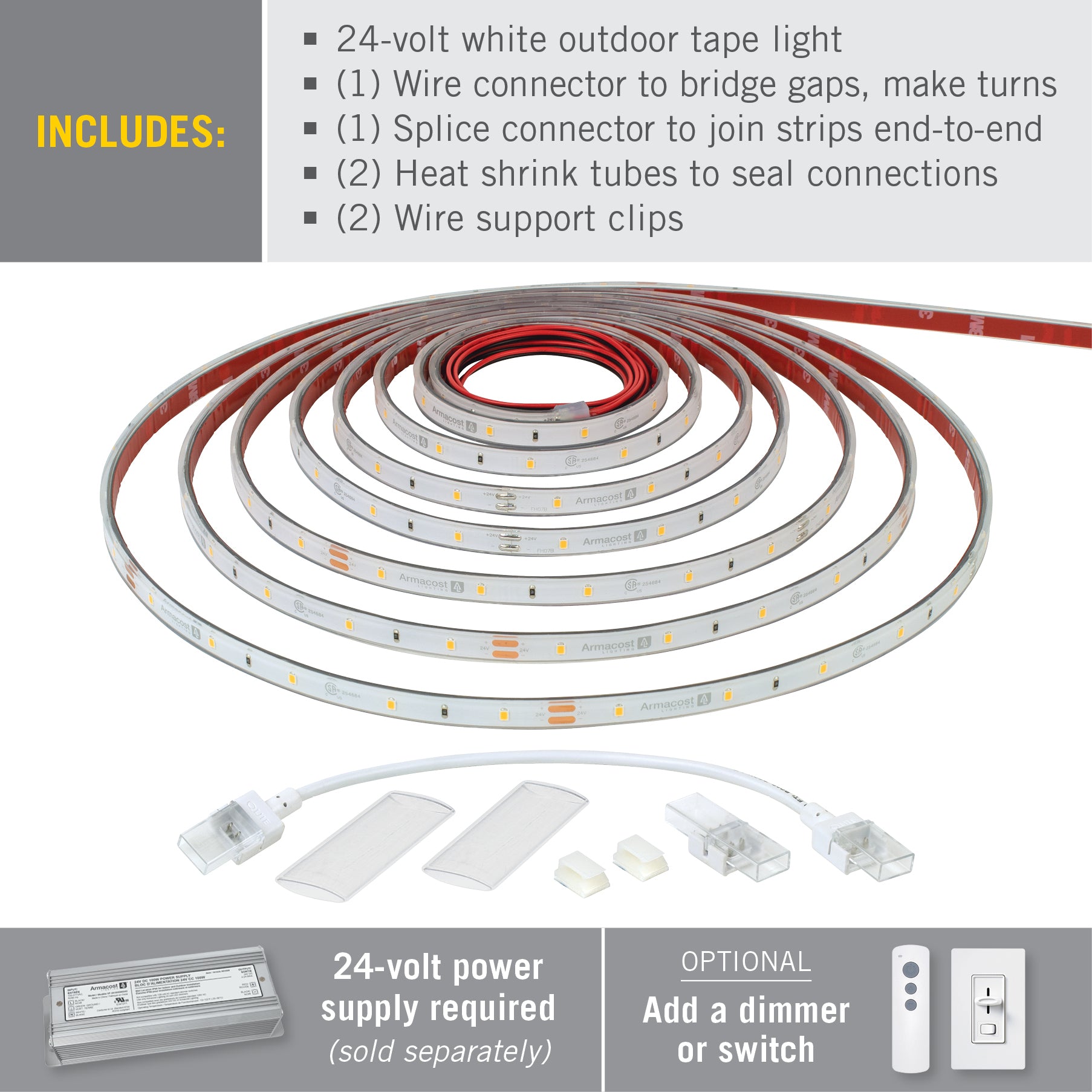 RibbonFlex Pro 24V White Outdoor LED Strip Light Tape 30LED/m