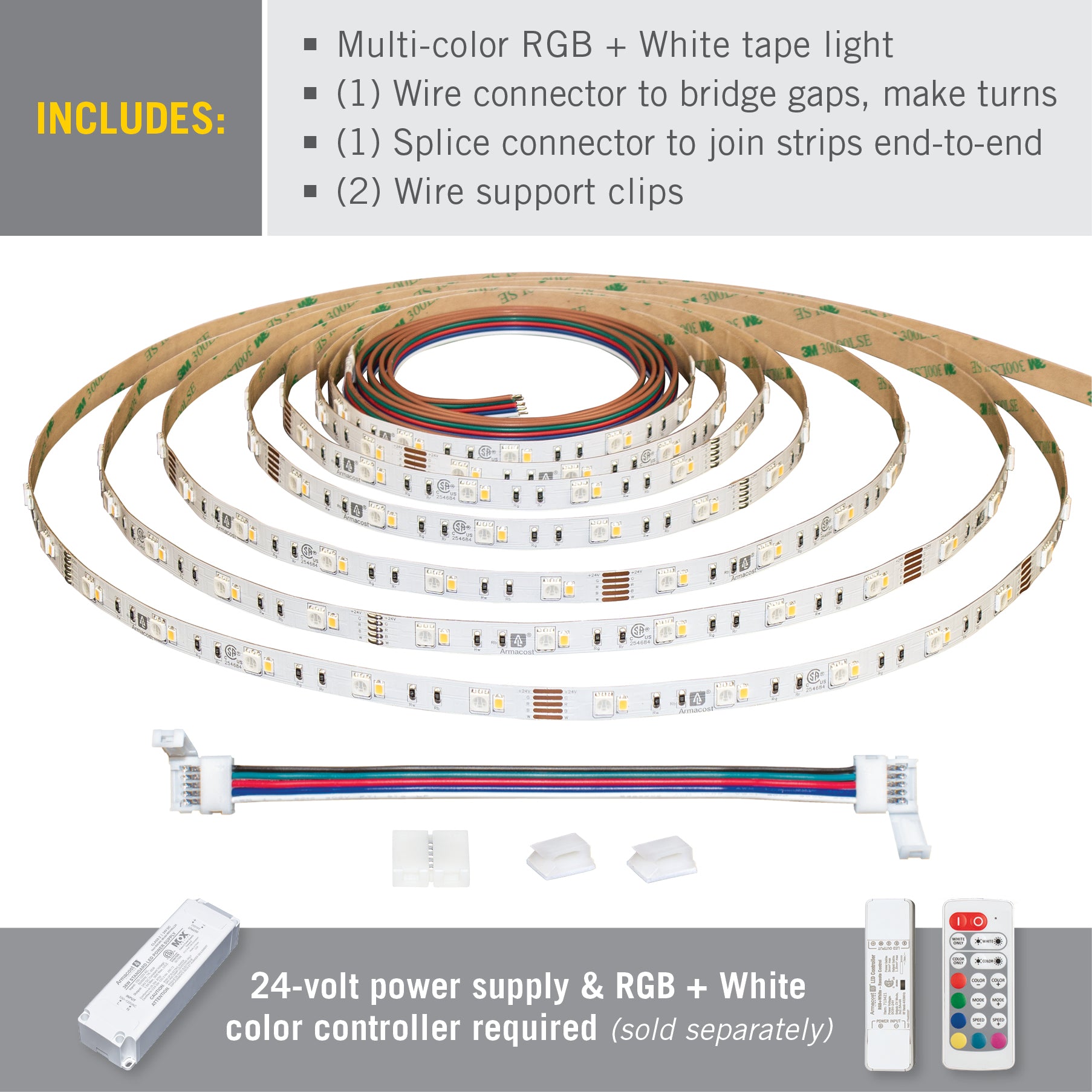 24V RGB+W LED Strip Light 30 + 30 LED/m – Armacost Lighting