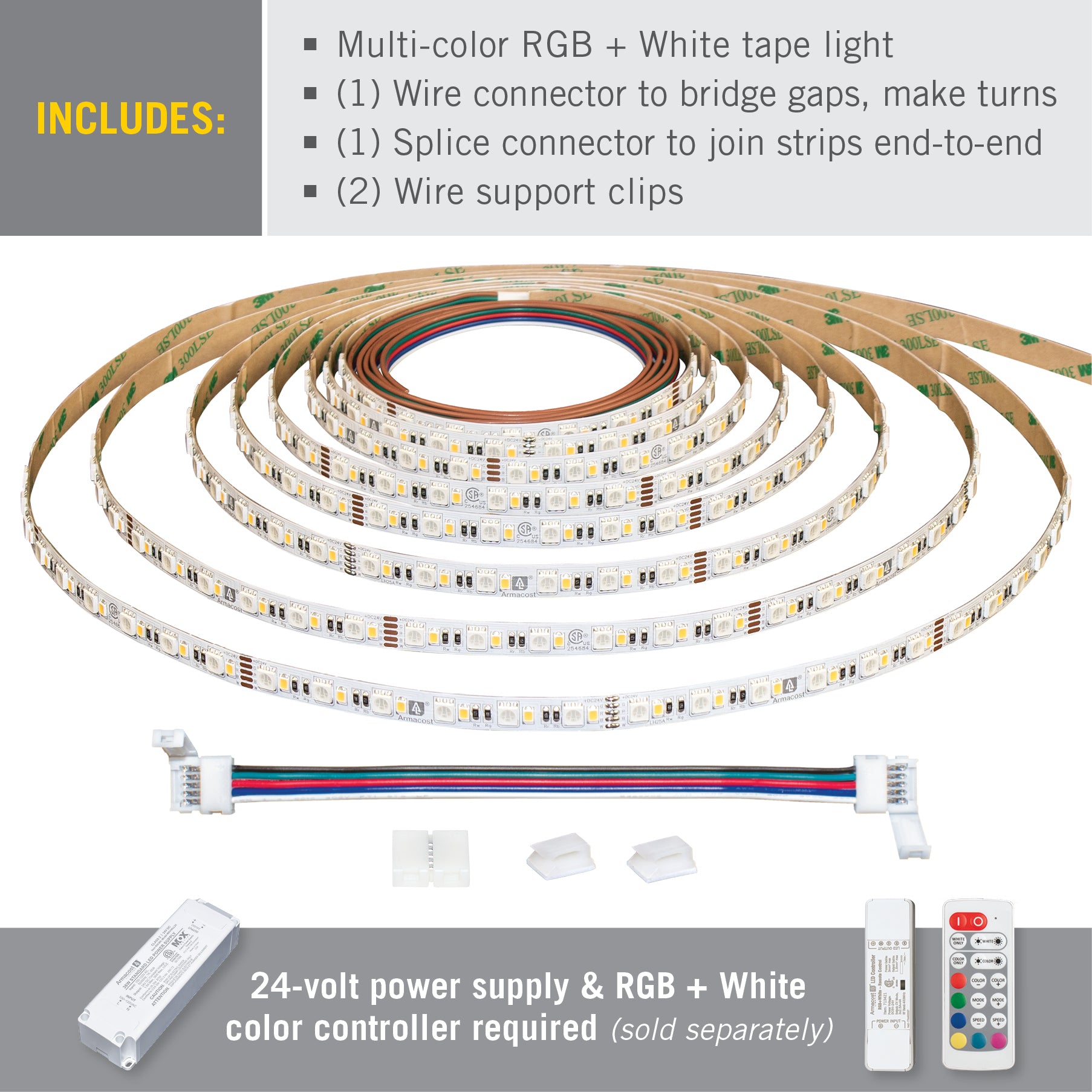 24V RGB+W LED Strip Light 60 + 60 LED/m – Armacost Lighting